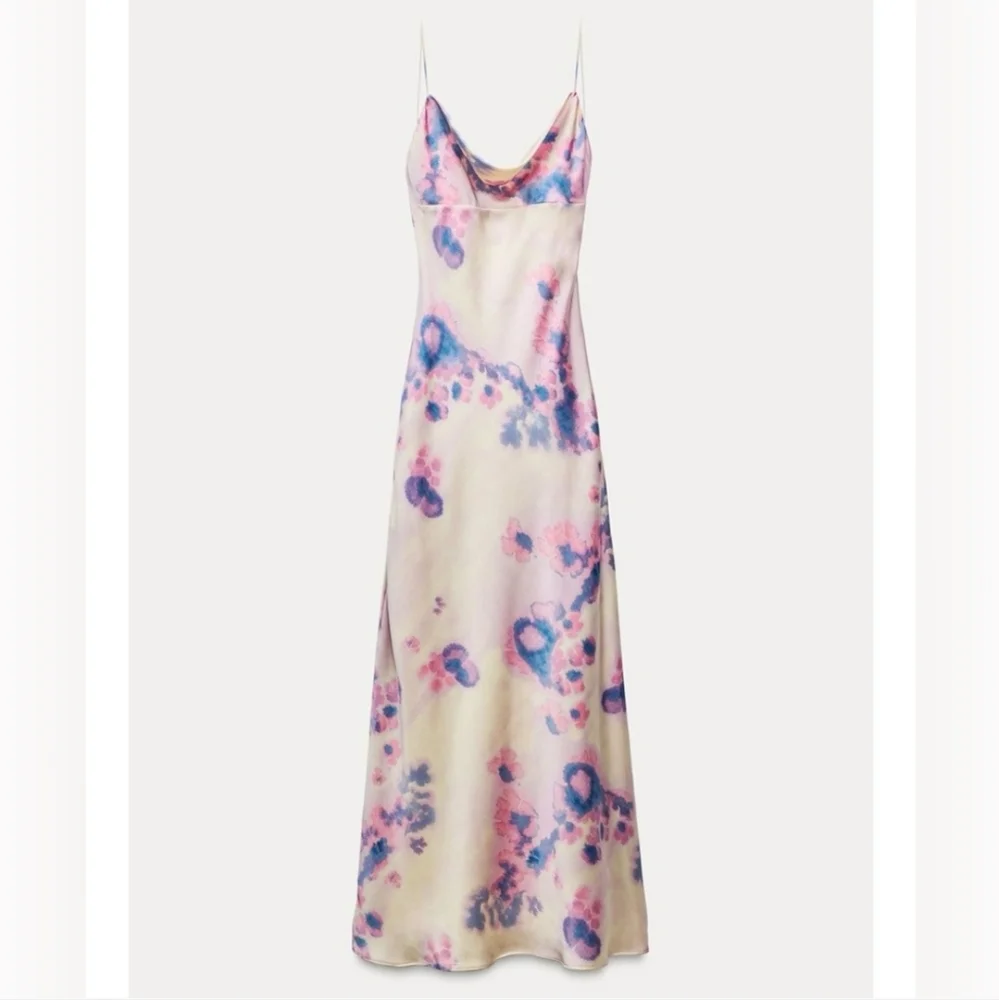 ZARA NEW LONG SATIN DRESS WITH OPEN BACK Size S